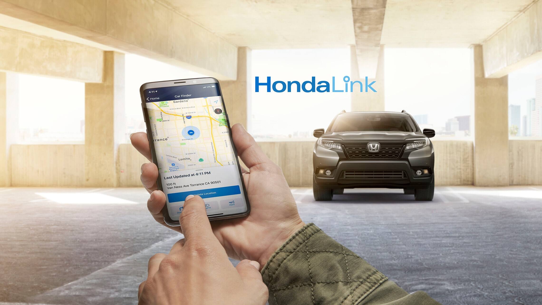 HondaLink® feature detail demonstrated on mobile phone.